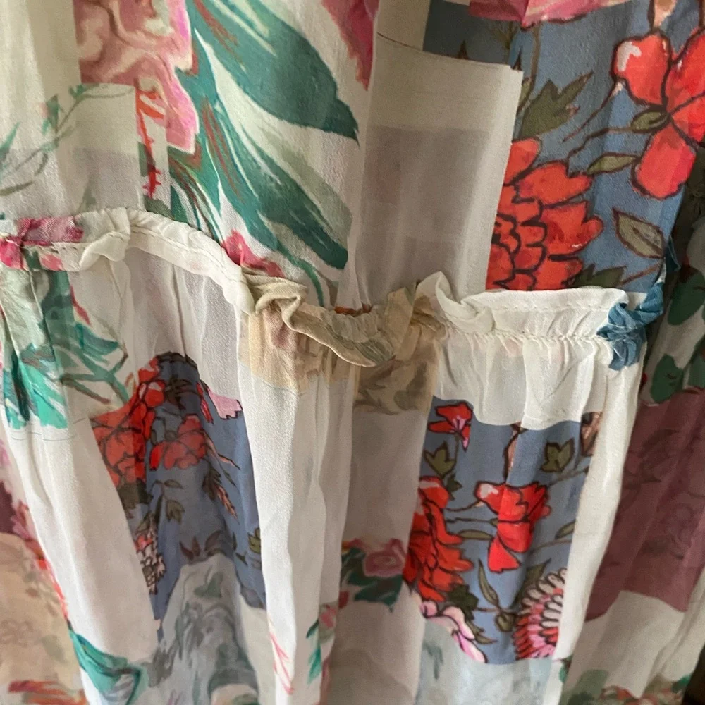 Anthropologie Floral Patchwork Midi Dress in Cream, Pink, Green, Blue - Picture 4 of 6